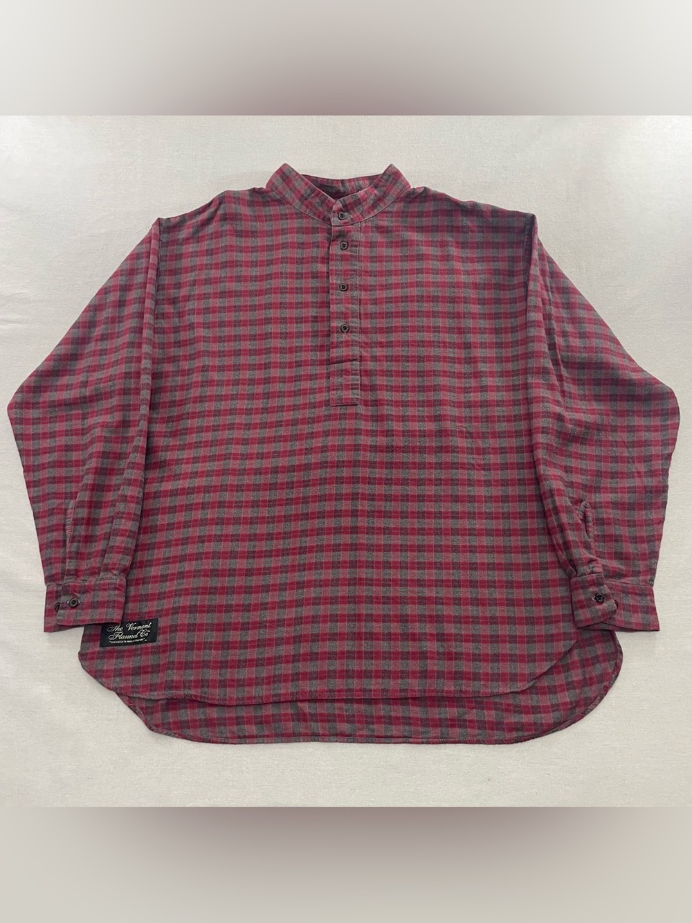 The Vermont Flannel Co Shirt Mens XL Plaid Band Collar 1/4 Button Henley Vtg